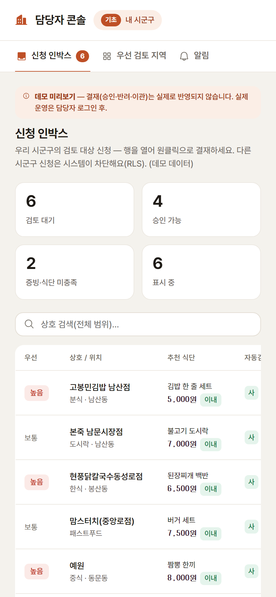 담당자 콘솔 화면